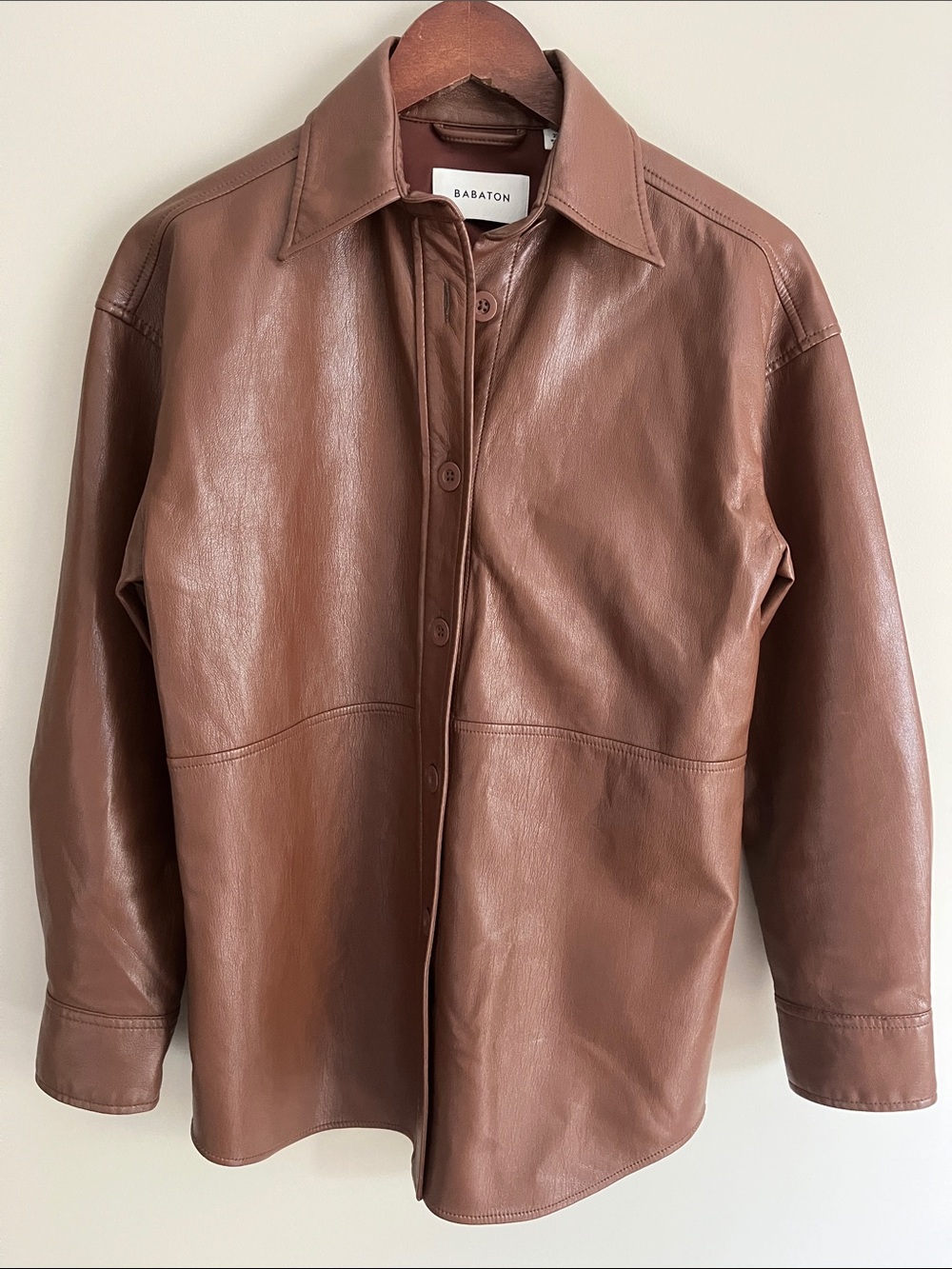 Aritzia Babaton Cognac Leather-Look Pelli Shirt Jacket